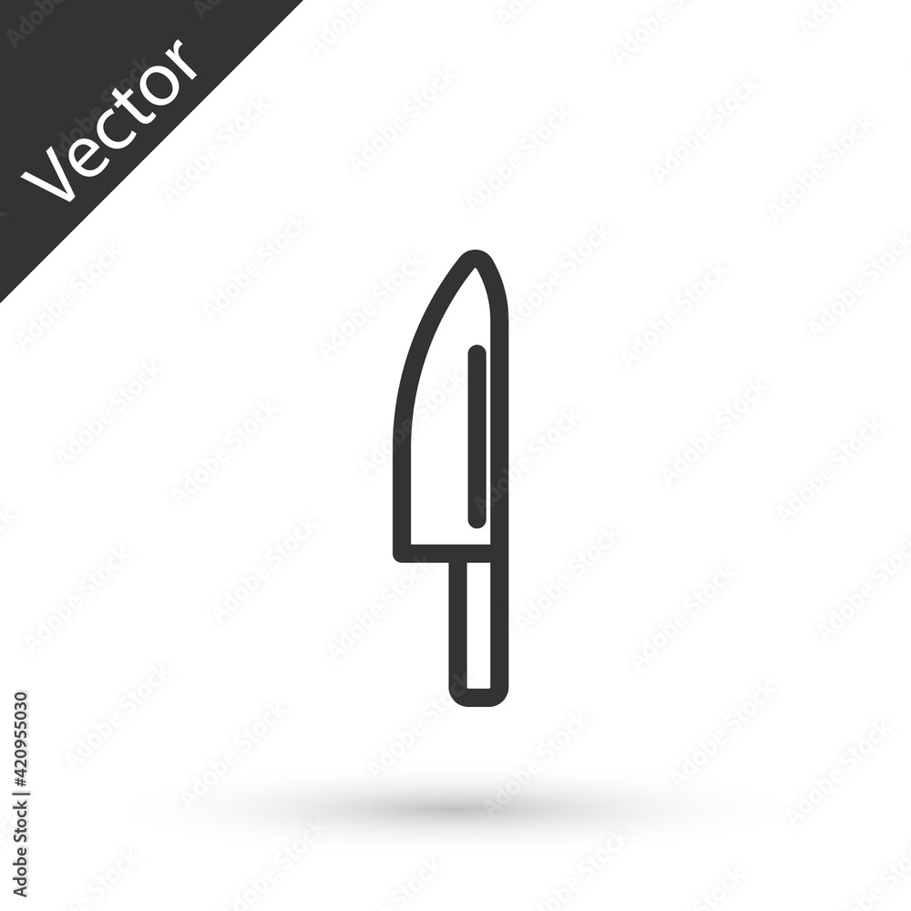 Grey line Knife icon isolated on white background. Cutlery symbol. Vector Grey line Knife icon isolated on white background. Cutlery symbol. Vector