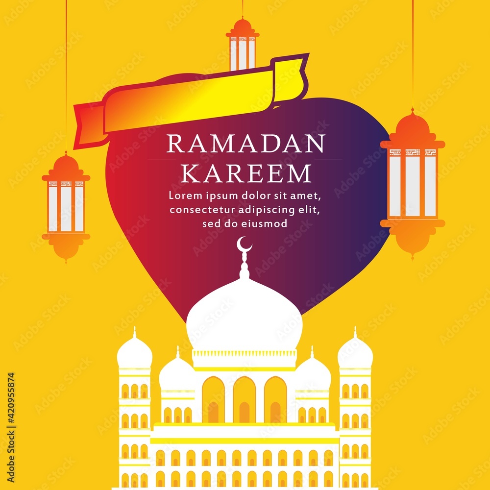 Ramadan kareem background with a combination of love, mosque, lamp. Islamic backgrounds for posters, banners, greeting cards and more