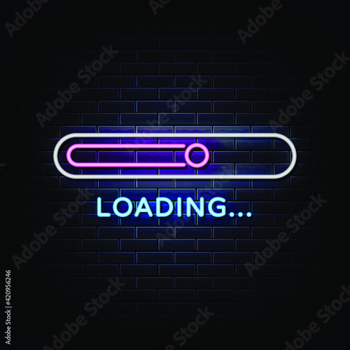 Loading neon sign vector. loading design template neon sign