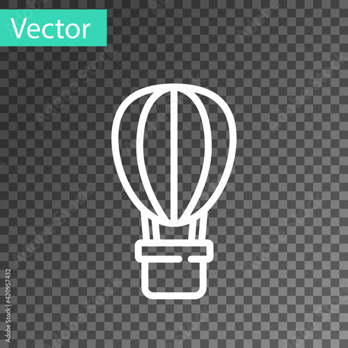 White line Hot air balloon icon isolated on transparent background. Air transport for travel. Vector