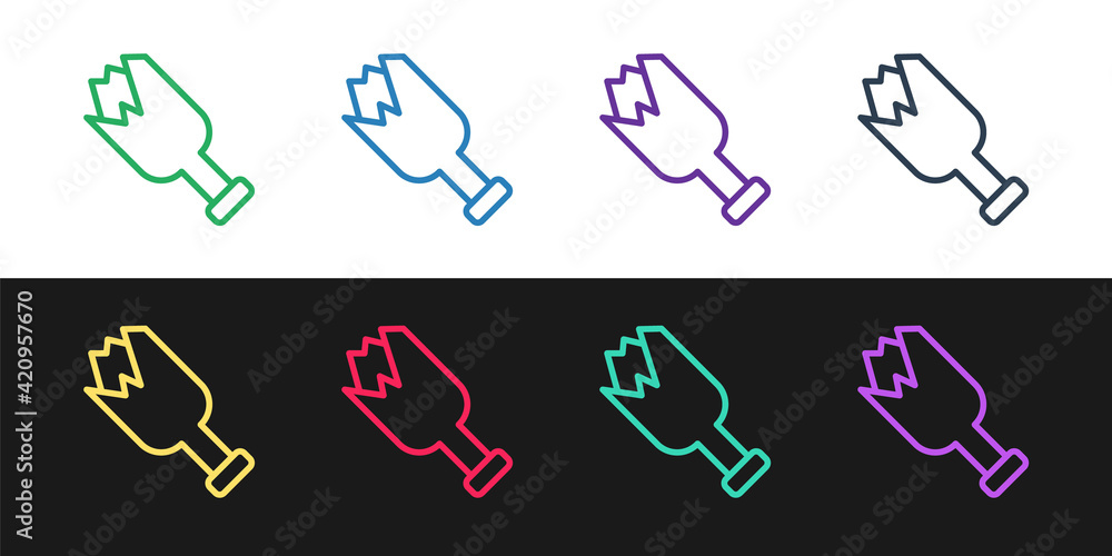 Set line Broken bottle as weapon icon isolated on black and white background. Vector Set line Broken bottle as weapon icon isolated on black and white background. Vector