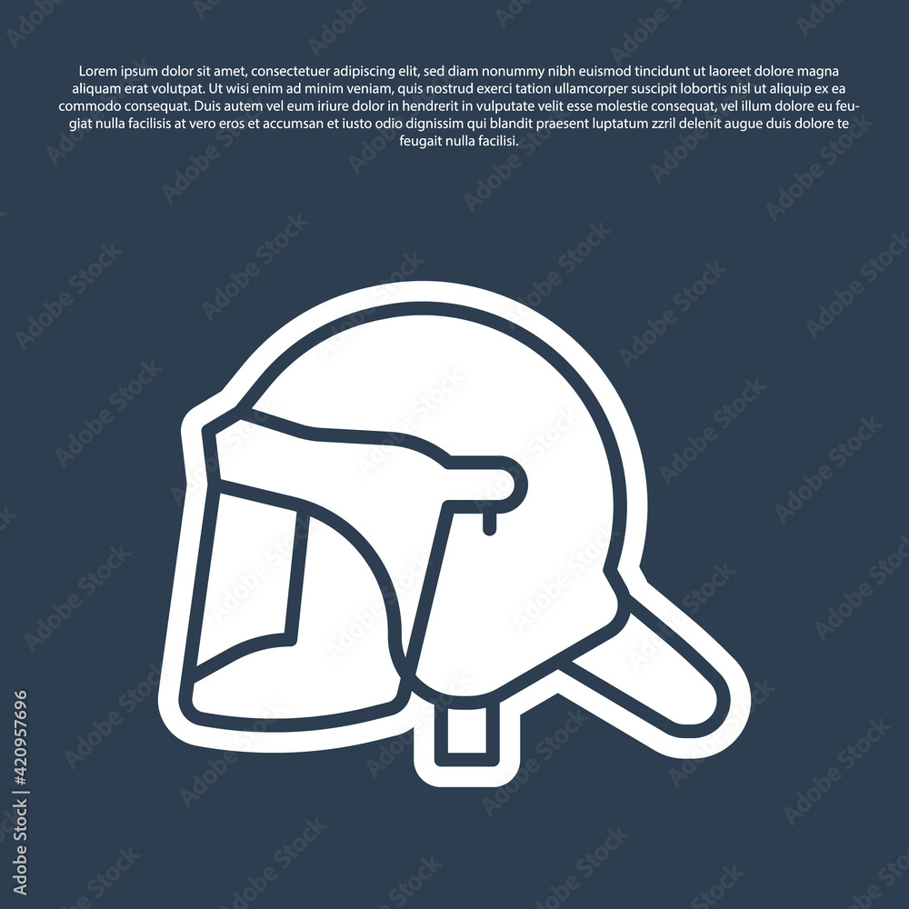 Blue line Police helmet icon isolated on blue background. Military helmet. Vector