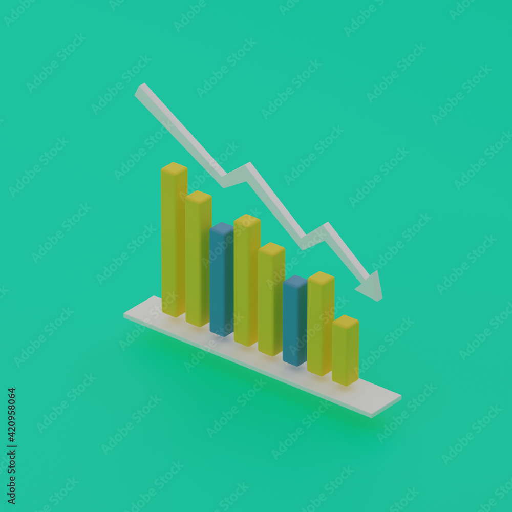 Business graph of fluctuations and declines of statistical indicators on a green background. Isometric illustration. 3d rendering Business graph of fluctuations and declines of statistical indicators on a green background. Isometric illustration. 3d rendering