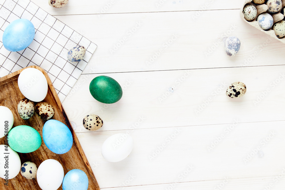 Easter eggs laid out on a board and wooden foundation traditions holidays gifts