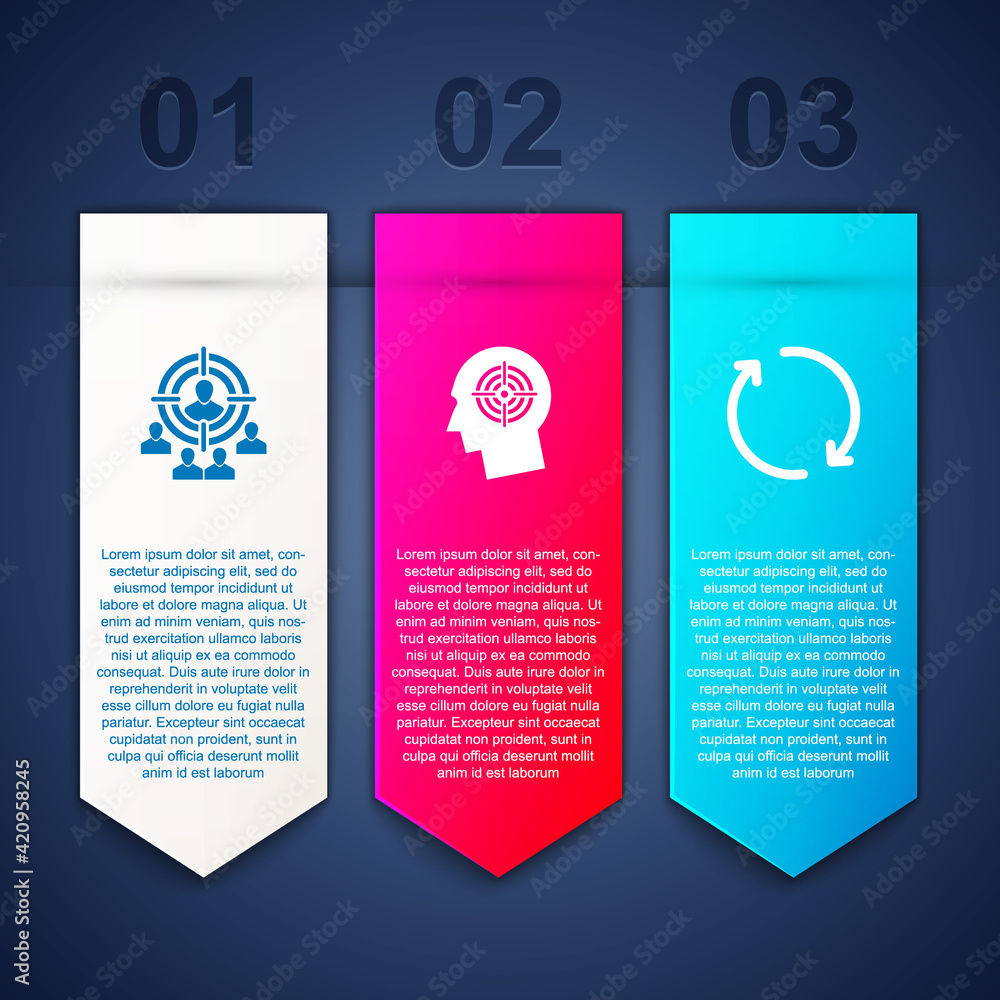 Set Marketing target strategy, Head hunting concept and Refresh. Business infographic template. Vector Set Marketing target strategy, Head hunting concept and Refresh. Business infographic template. Vector