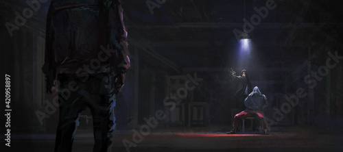 Rescue the kidnapped hostages in the warehouse, digital painting, 3D illustration. photo