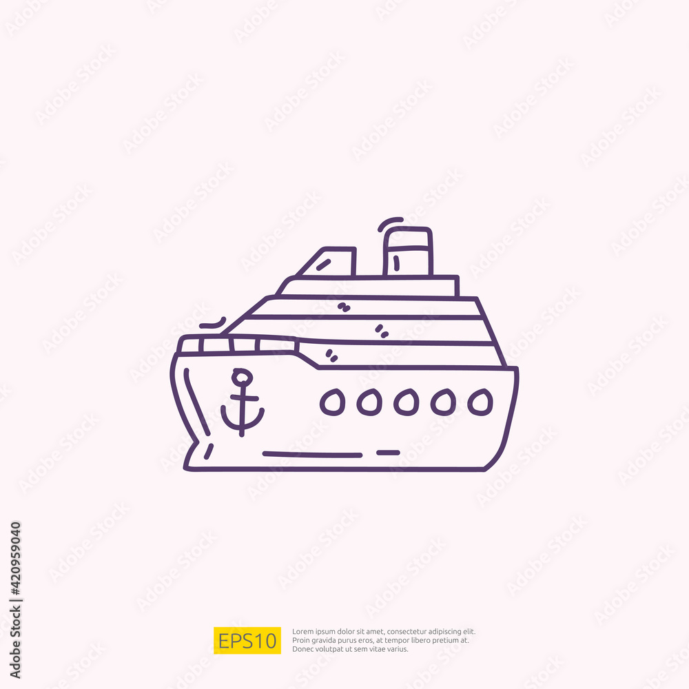 travel holiday tour and vacancy concept vector illustration. cruise ship doodle linear icon sign symbol travel holiday tour and vacancy concept vector illustration. cruise ship doodle linear icon sign symbol
