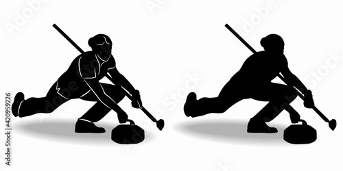 silhouette of a woman curling player , vector drawing