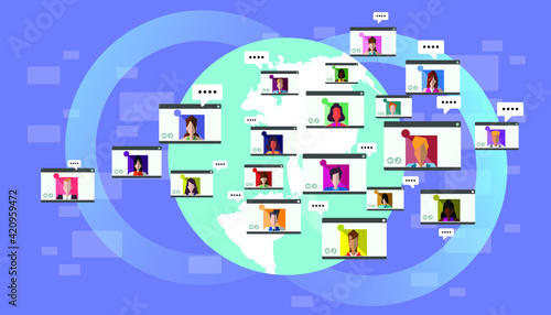 meeting online contact communicate  people group,concept illustration,education social distance.