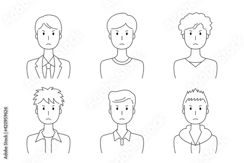 怒った表情の男性のベクターイラストセット