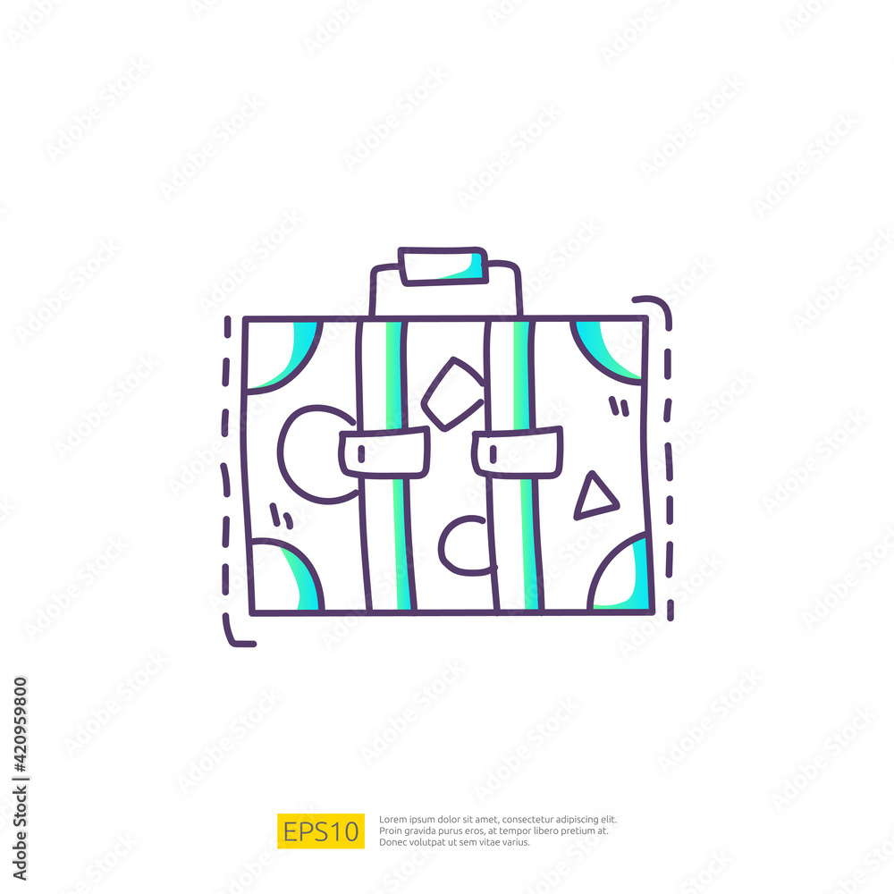 Obraz premium travel holiday tour and vacancy concept vector illustration. suitcase doodle gradient fill line icon sign symbol