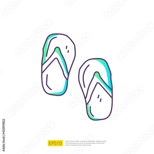 travel holiday tour and vacancy concept vector illustration. flip flop sandal doodle gradient fill line icon sign symbol