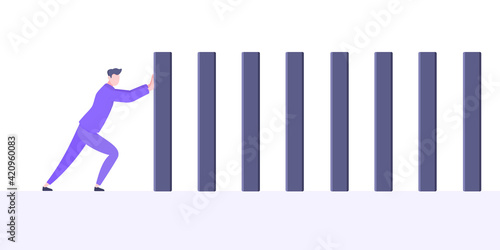 Stop domino effect business resilience metaphor vector illustration concept.
