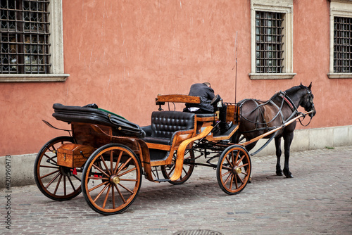 A horse-drawn carriage in Warsaw