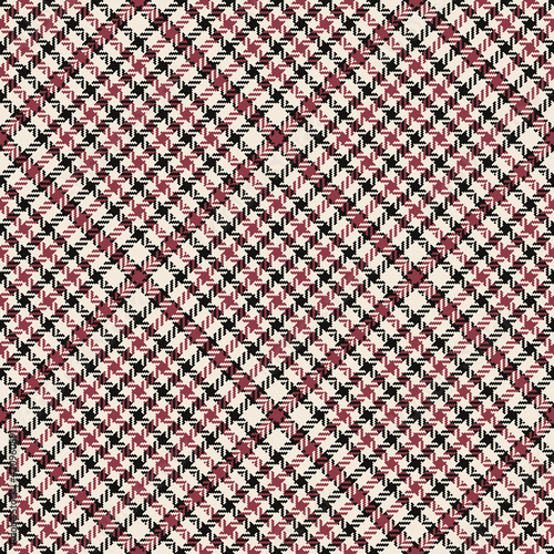 Glen plaid pattern in black, red, white. Seamless herringbone check plaid graphic background vector for dress, skirt, blanket, throw, other modern spring autumn winter everyday fashion textile print.