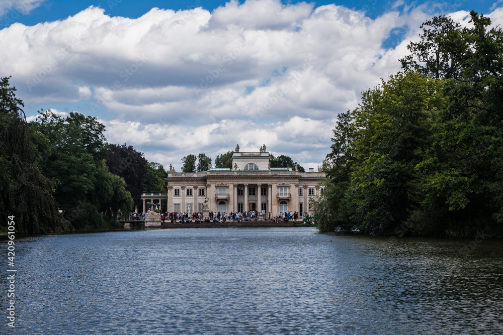 Palace on the water. Historic building in the Royal Baths Park in Warsaw