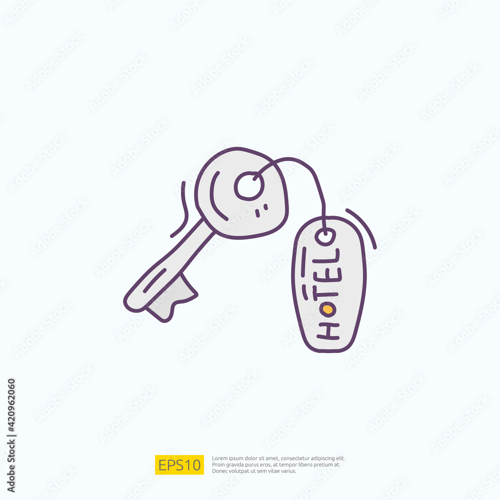 travel holiday tour and vacancy concept vector illustration. hotel key lock doodle fill color icon sign symbol travel holiday tour and vacancy concept vector illustration. hotel key lock doodle fill color icon sign symbol