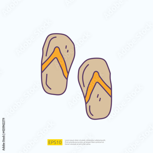 travel holiday tour and vacancy concept vector illustration. flip flop sandal doodle fill color icon sign symbol