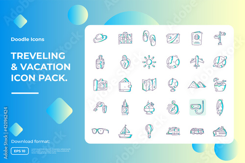 travel tour and vacation concept vector illustration. holiday and tourism doodle gradient fill line icon sign symbol