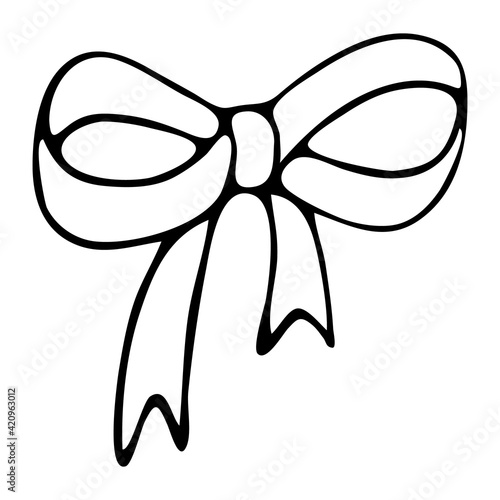 vector bow icon isolated on white background, hand-drawn doodle