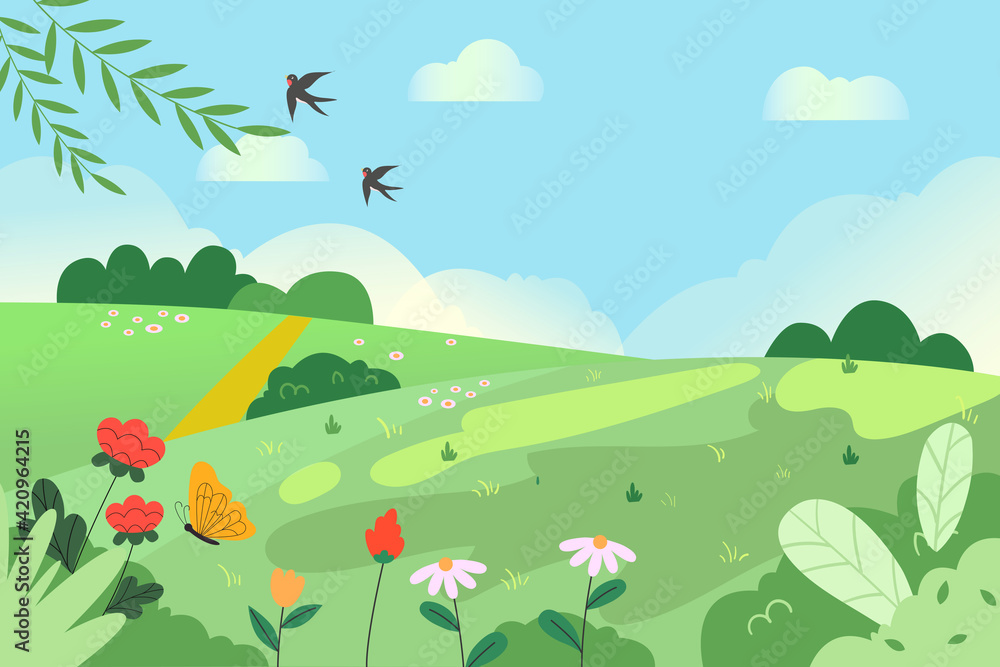 Fototapeta premium Beautiful spring natural landscape illustration