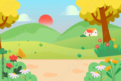 Beautiful spring natural landscape illustration