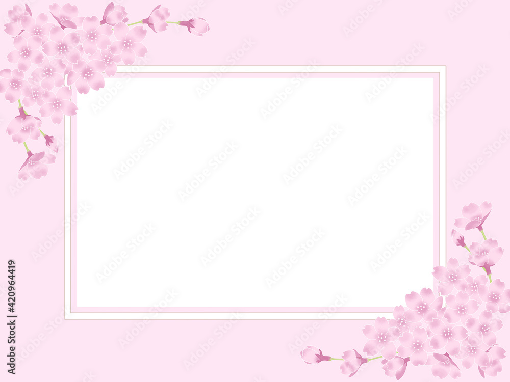 四角フレーム－ピンクの背景－桜のあしらい
