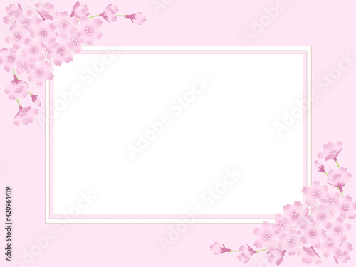 四角フレーム－ピンクの背景－桜のあしらい  © 黒蜜きなこ