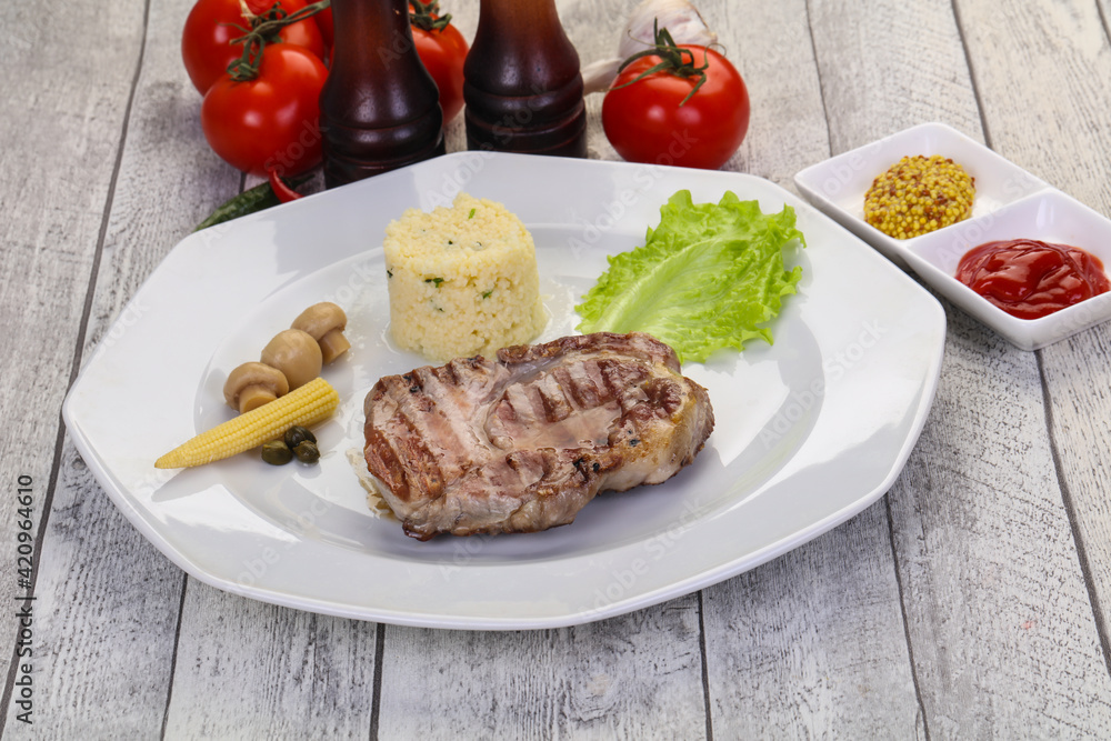 Grilled pork neck steak