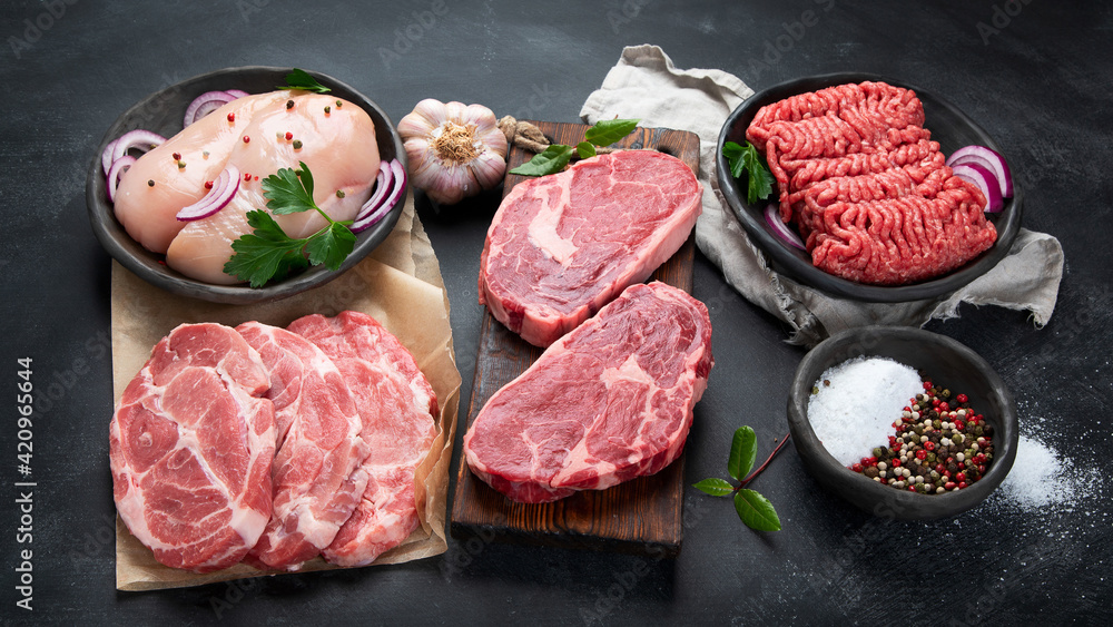 Variety of raw meat Variety of raw meat