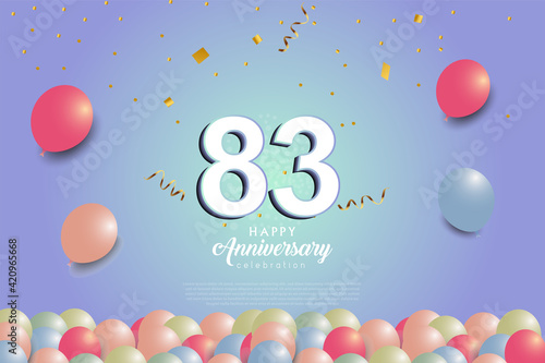 83th anniversary background with 3D number and balloons illustration photo