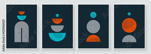 Mid Century Modern Design. A trendy set of Abstract Black Hand Painted Illustrations for Postcard, Social Media Banner, Brochure Cover Design or Wall Decoration Background. Vector illustration.