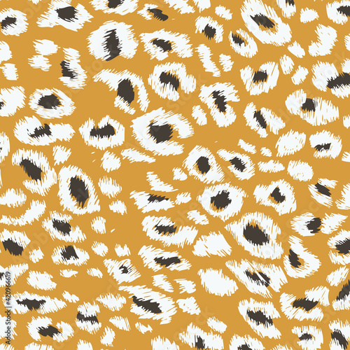 Abstract animal skin leopard seamless pattern design. Jaguar, leopard, cheetah, panther fur. Seamless camouflage background for fabric, textile, design, cover, wrapping.
