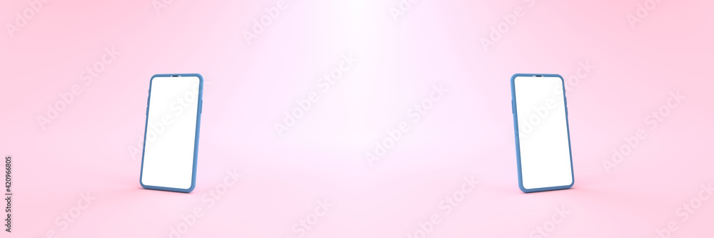 3D rendering of mockups Blue Smartphone white screen on pink floor, Blue Mobile phone lay down on the ground. Smartphone white screen can be used for commercial advertising,Isolated on pink background 3D rendering of mockups Blue Smartphone white screen on pink floor, Blue Mobile phone lay down on the ground. Smartphone white screen can be used for commercial advertising,Isolated on pink background