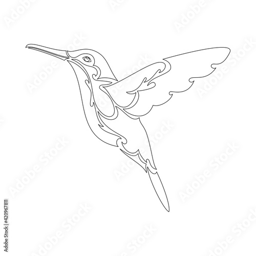 Hand-drawn abstract portrait of a hummingbird for tattoo, logo, wall decor, T-shirt print design or outwear. Vector stylized illustration on white background.