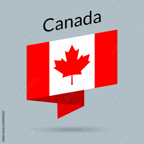 Canada flag icon with maple leaf. Canadian national emblem in origami style. Vector illustration.