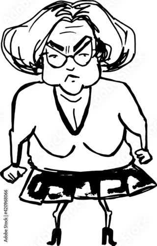 vector illustration of cartoon character old angry funny woman standing