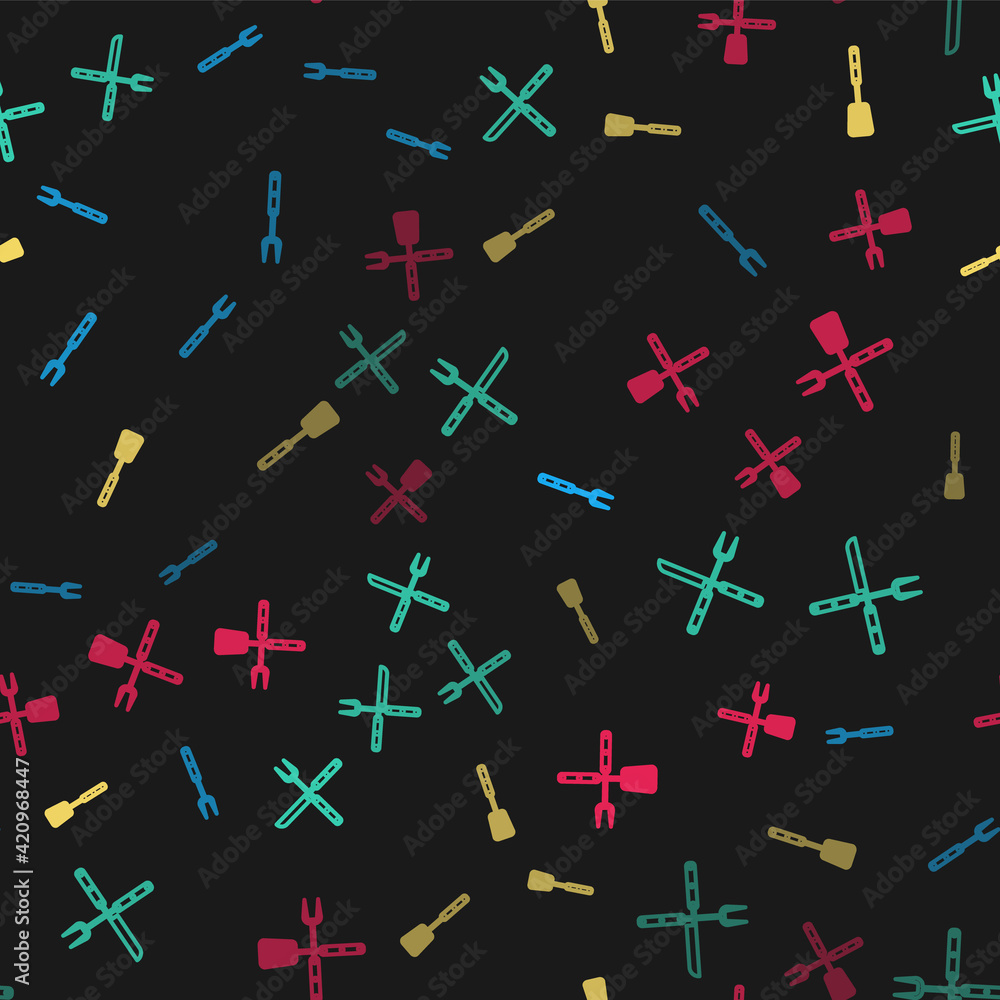 Set line Barbecue fork, Crossed and knife, spatula and on seamless pattern. Vector Set line Barbecue fork, Crossed and knife, spatula and on seamless pattern. Vector