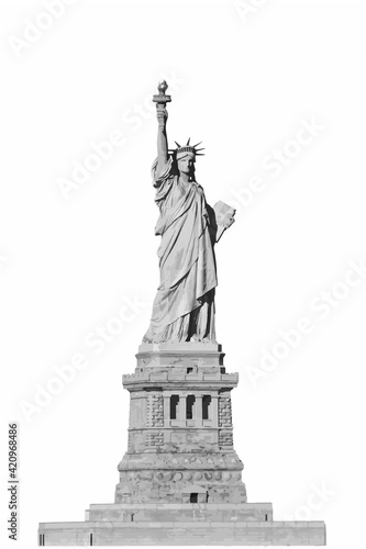 The Statue of Liberty vector tracing Illustration black and white monochrome on white background. Flat style. New York and USA landmark. American national symbol.