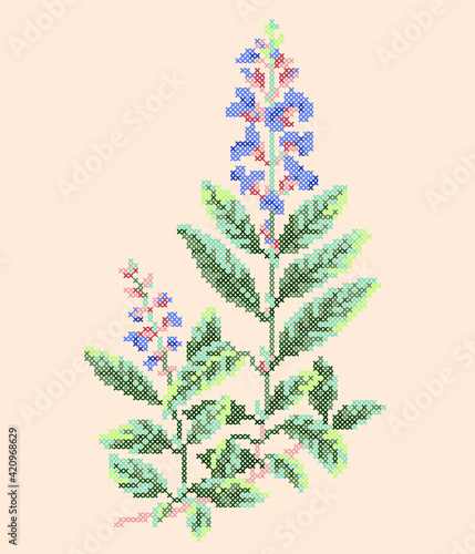 illustration of a cross stitch herb