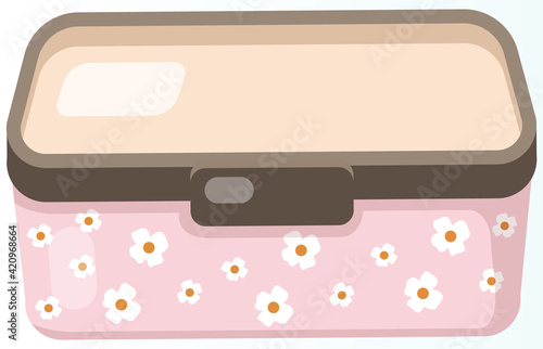 Cute plastic container for food. Lunch box for storing dishes and keeping temperature of products