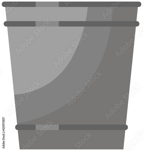 Large metal bucket without handle isolated on white Empty gray steel container vector illustration