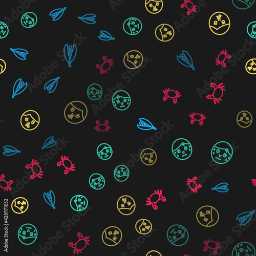Set line Kidney beans, Man with excessive sweating, Runny nose and Crab on seamless pattern. Vector