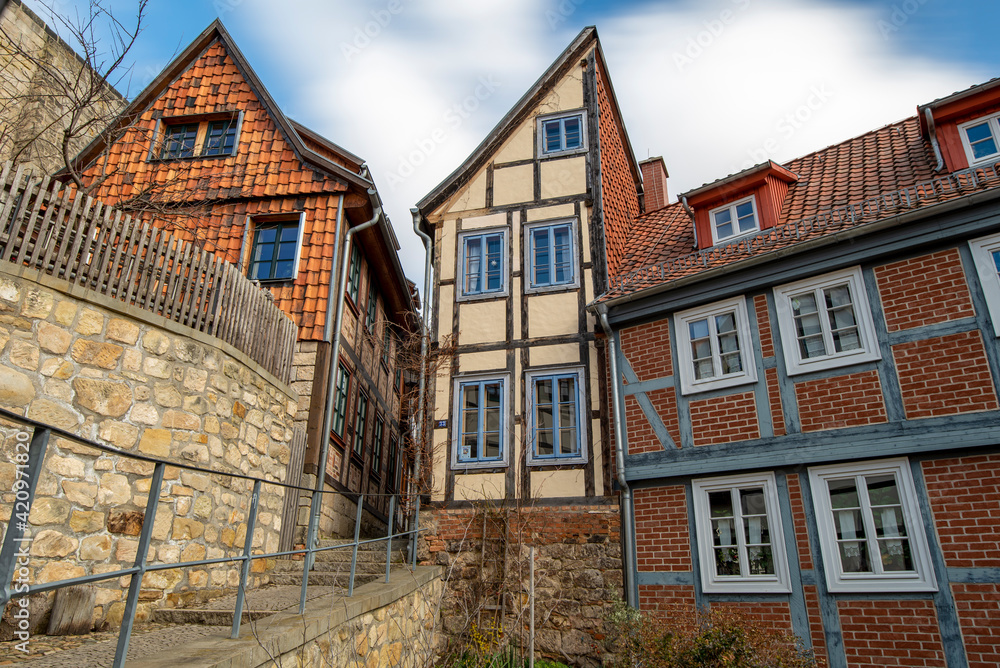 Deutschland, Sachsen-Anhalt, Quedlinburg, Fachwerkhäuser in der historischen Altstadt, Welterbestadt Quedlinburg.