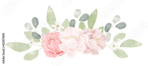 pink pastel watercolor rose flower bouquet arrangement