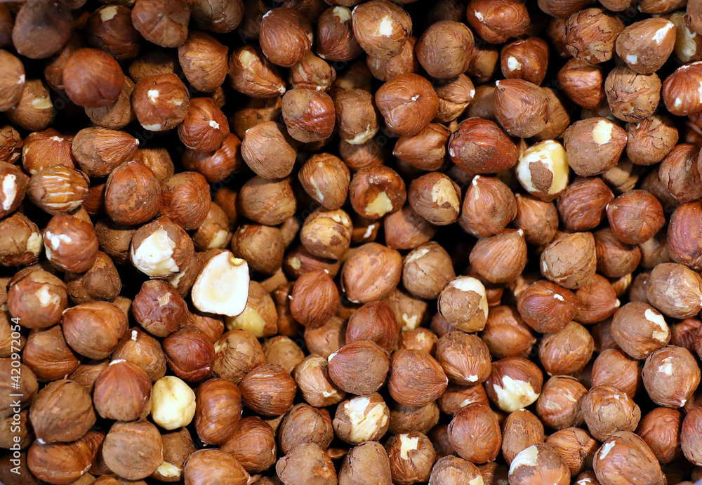 Hazelnut Background. Full Frame Shot Of Hazelnut For Sale In Market Hazelnut Background. Full Frame Shot Of Hazelnut For Sale In Market