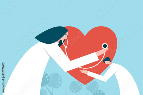 Health professional checking the heart beats. Concept illustration for cardiac care