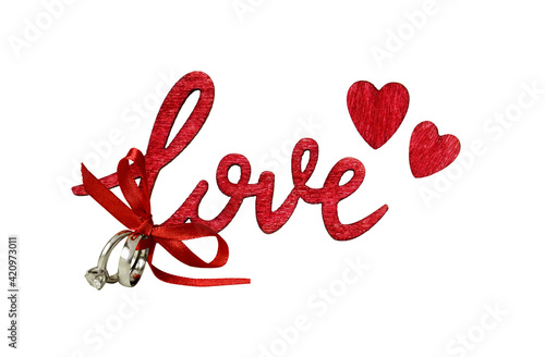 Lettering LOVE and red hear...