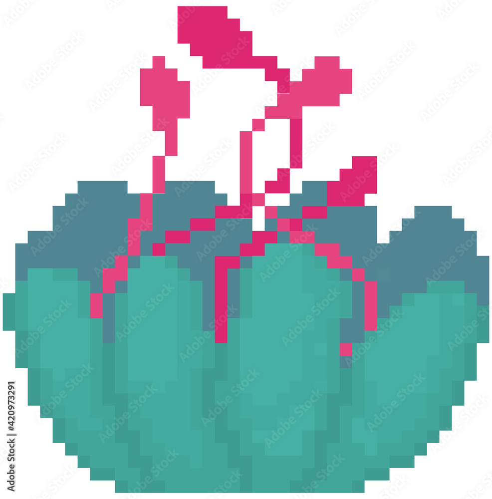 Turquoise flower with pink stems with leaves. Alien cosmic pixel plant isolated on white background Turquoise flower with pink stems with leaves. Alien cosmic pixel plant isolated on white background