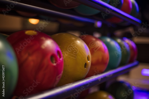 Bowling alley.  Focus is on background.